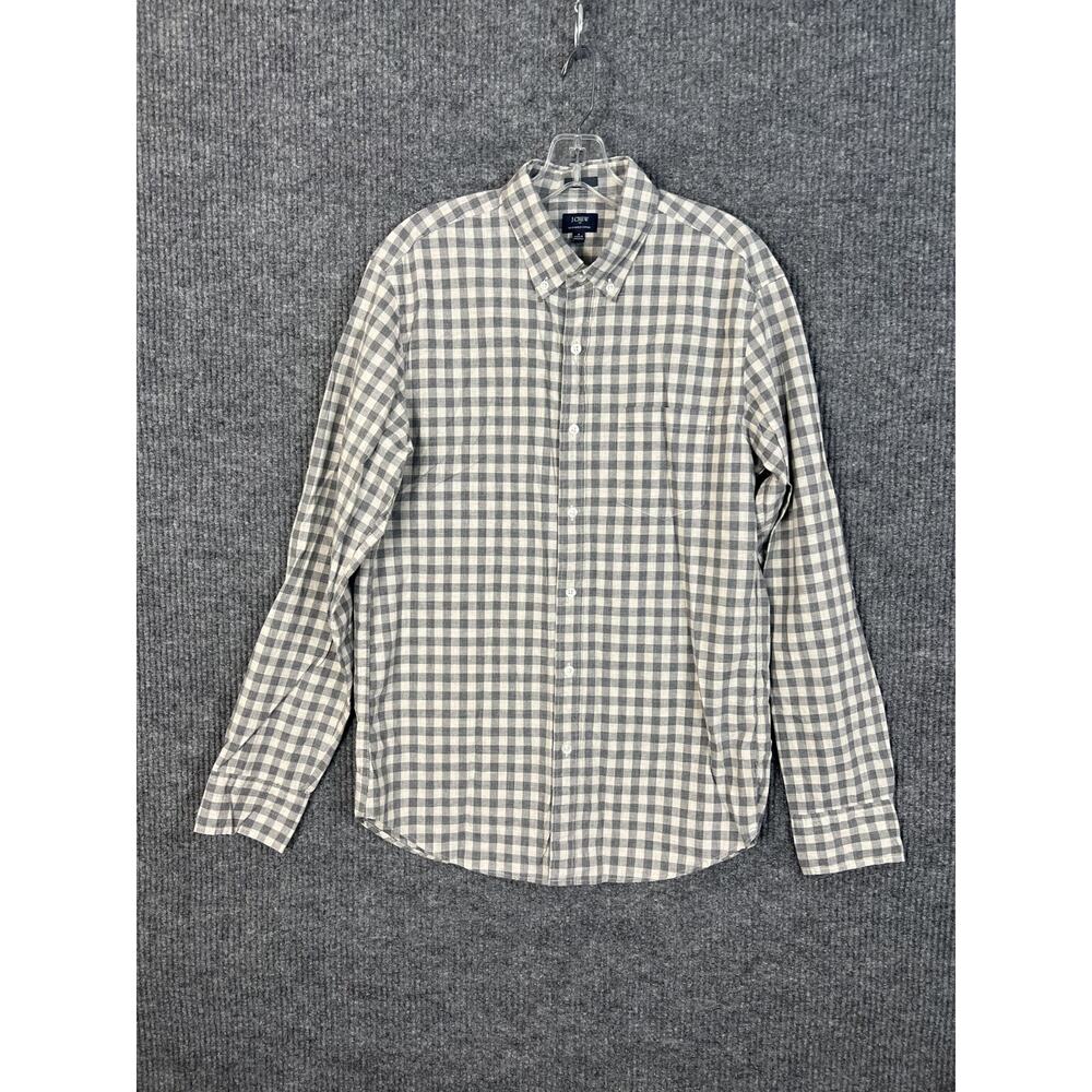 J Crew Factory Button Up Shirt Mens Medium Gray Checkered Heathered Cotton Slim